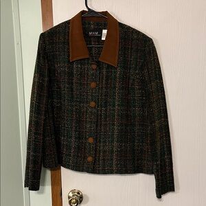 MHM Melissa Harper Vintage Women's Tweed Cropped Blazer - Brown and Green